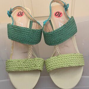 Marc Fisher blue and green sandal wedges - leather interior - Size 10